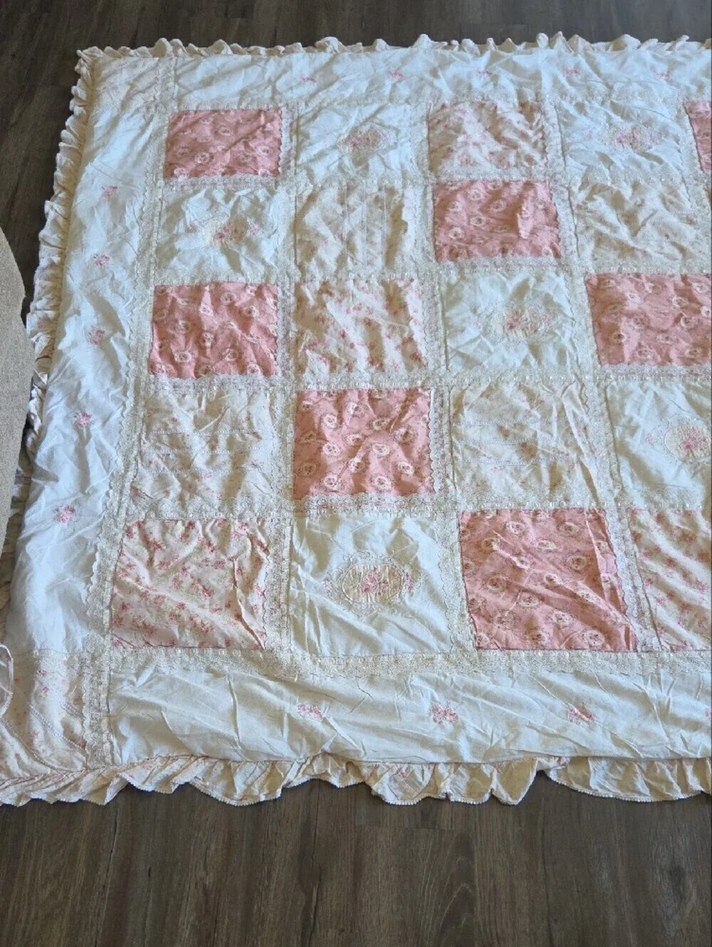 Vintage Classic Patchwork Pink and Cream Quilt Duvet Cover 86 × 78
